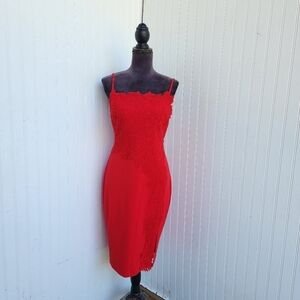 Express Women’s Red Lace Bodycon Dress Elegant Cocktail Party Dress Stretch M